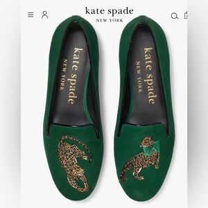 Kate Spade Green Loafers with Leopard Embroidery